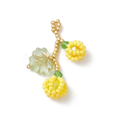 Glass Seed Beaded Berries & Leaf Pendants PALLOY-MZ01114-1