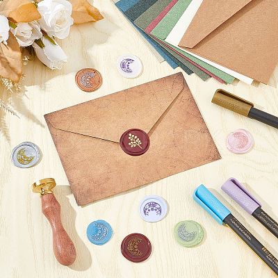 Brass Wax Seal Stamps with Wood Handle AJEW-WH0412-0107-1
