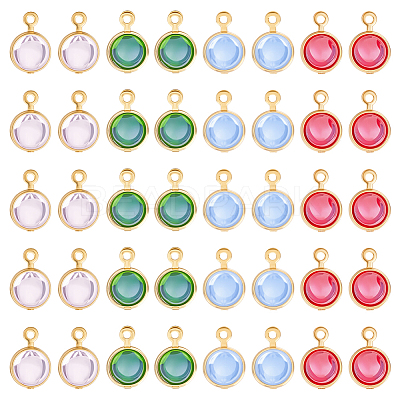40Pcs 4 Colors 304 Stainless Steel Wrapped Dyed Natural Quartz Round Charms STAS-UN0063-75-1
