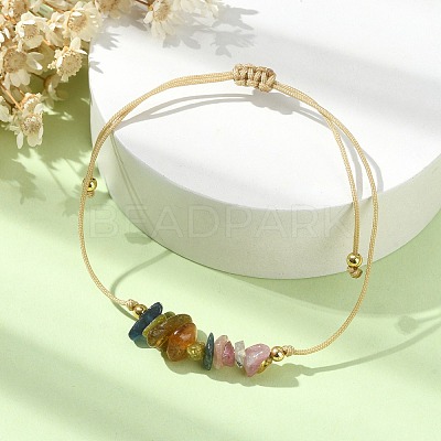 Natural Multicolor Tourmaline Chips Braided Bead Bracelets BJEW-JB09851-10-1