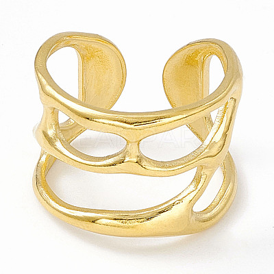 Ion Plating(IP) 304 Stainless Steel Wide Hollow Open Cuff Ring for Women RJEW-G275-02G-1
