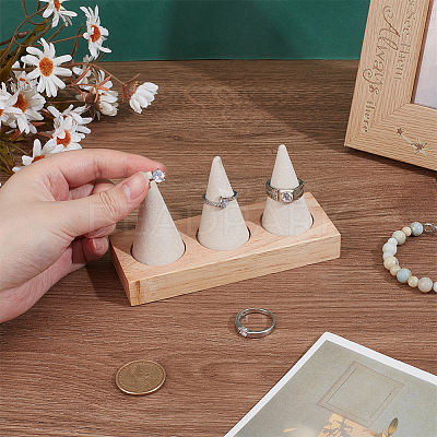3 Cone Wooden Ring Organizer Holder RDIS-WH0031-02A-03-1