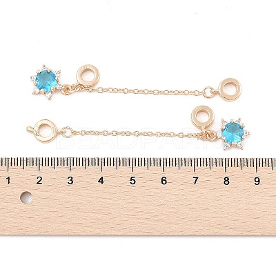 Rack Plating Star Brass Deep Sky Blue Cubic Zirconia European Safety Chains KK-F879-21G-1