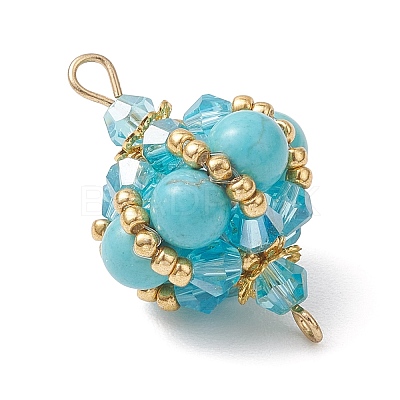 Synthetic Turquoise Round and Glass Seed Beaded Lantern Links Connector Charms PALLOY-MZ01176-05-1