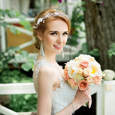 2Pcs 2 Colors Wedding Bridal Flower ABS Plastic Imitation Pearl Headband OHAR-GO0001-09-1
