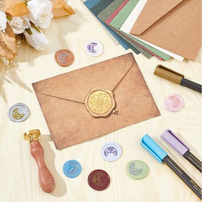 Brass Wax Seal Stamps with Wood Handle AJEW-WH0412-0091-1