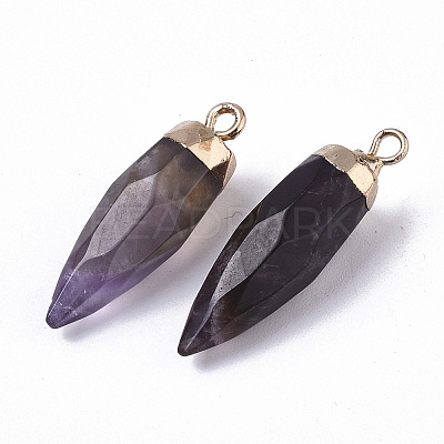 Top Golden Plated Natural Amethyst Pointed Pendants X-G-S359-078F-1