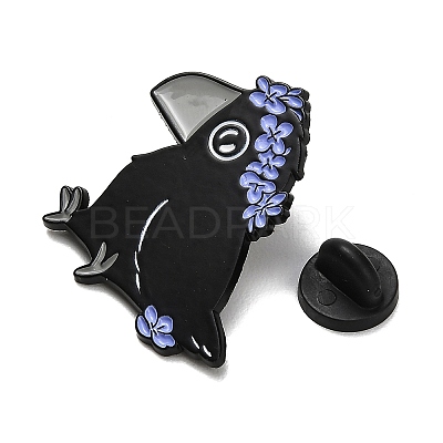 Crow with Flower Enamel Pins JEWB-K040-01B-1