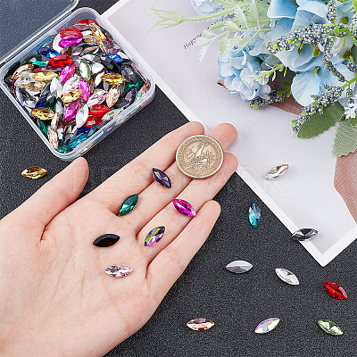 128Pcs 16 Colors Glass Rhinestone Cabochons RGLA-FG0001-17-1