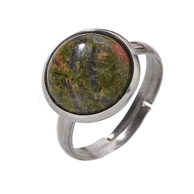 Half Round Natural & Synthetic Gemstone Finger Rings RJEW-M062-01P-23-1
