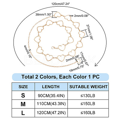 2Pcs 2 Style Alloy Heart Waist Chains AJEW-PH0004-05-1