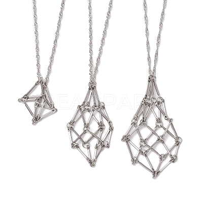 3Pcs 3 Sizes 304 Stainless Steel Singapore Chain Macrame Pouch Pendant Necklace Making SA-CJ982C-P-1