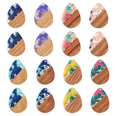 16Pcs 8 Colors Resin and Walnut Pendants RESI-TA0003-95-1