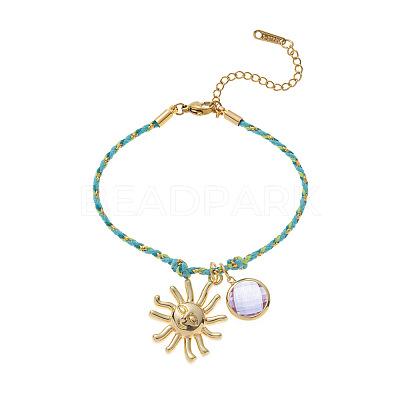 304 Stainless Steel Enamel & Rhinestone & Glass & Cotton Cord Charm Bracelets FS-WGBC5B1-05-1