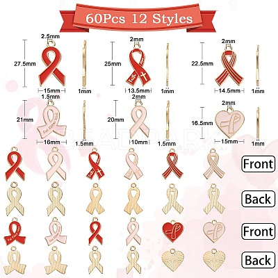60Pcs 12 Styles Light Gold Tone Zinc Alloy Enamel Pendants ENAM-CJ0003-59-1