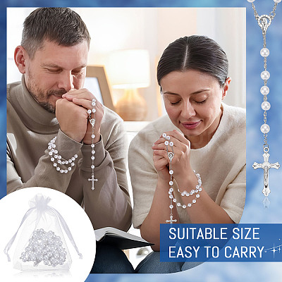 30Pcs Alloy & White Round ABS Imitation Pearl Jesus Cross Virgin Pendant Rosary Bead Necklaces NJEW-WA0001-03-1
