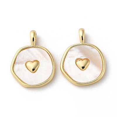Rack Plating Brass Pendants with Natural Shell KK-K332-40G-1