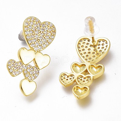 Brass Micro Pave Clear Cubic Zirconia Heart Stud Earrings ZIRC-I049-33G-01-1