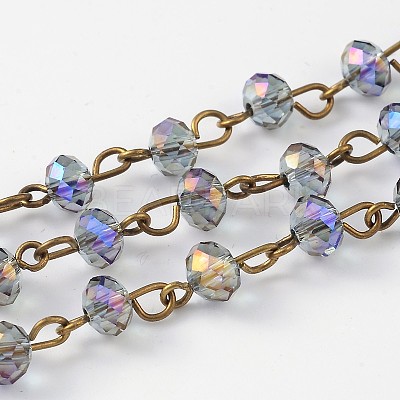 Handmade Electroplate Glass Faceted Rondelle Beads Chains for Necklaces Bracelets Making AJEW-JB00147-03-1