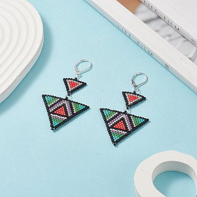 Glass Seed Beaded Triangle Dangle Leverback Earrings EJEW-MZ00044-1