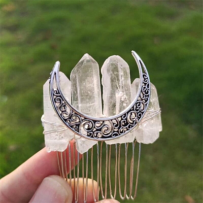 Electroplated Natural Quartz Crystal Hair Combs PW-WGCA24B-01-1