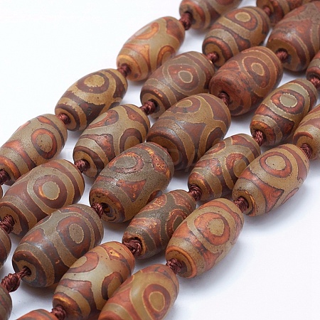 Natural Agate Tibetan Style 3-Eye dZi Beads Strands TDZI-K001-03A-1