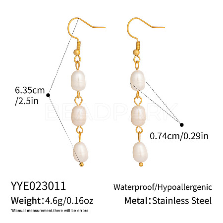 Freshwater Pearl 304 Stainless Steel Dangle Earrings for Women BV3455-1-1