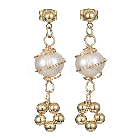 Natural Pearl Dangle Stud Earrings EJEW-JE05304-1
