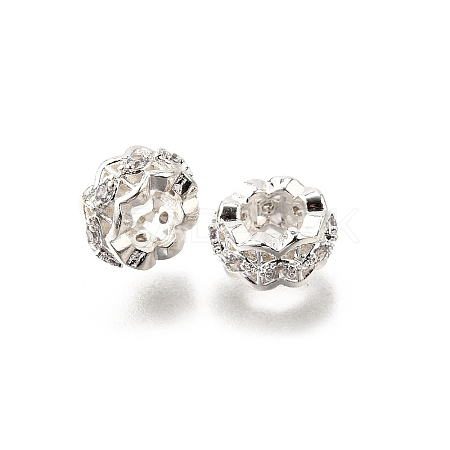 Brass Micro Pave Cubic Zirconia Rondelle European Beads KK-C106-12S-1