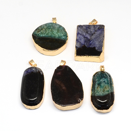 Plated Natural Druzy Agate Pendants G-R275-41-1