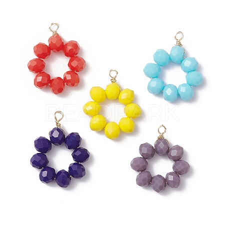5Pcs 5 Colors Opaque Solid Color Glass Rondelle Beaded Pendants PALLOY-JF04162-02-1