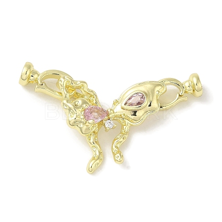 Brass Micro Pave Pink Cubic Zirconia Fold Over Clasps KK-K371-12G-1