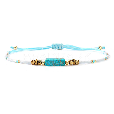 Bohemian Natural Turquoise & Glass Seed Bead Braided Bead Bracelets for Unisex OP0530-2-1