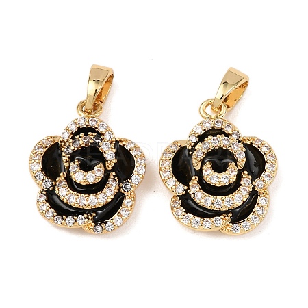 Brass Micro Pave Clear Cubic Zirconia Enamel Pendants KK-G543-08G-02-1