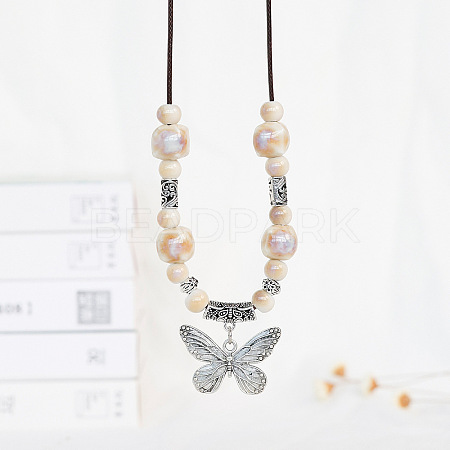 Alloy Pendant Waxed Cord Necklaces FS-WGBC2DA-07-1
