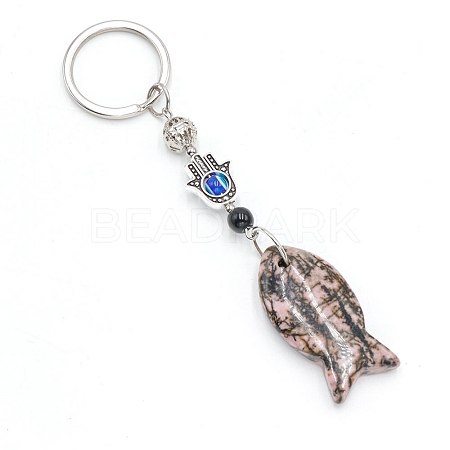 Natural Rhodonite Fish Keychain PW-WG77624-05-1