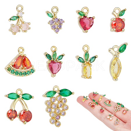 10Pcs 10 Styles Brass Pave Cubic Zirconia Pendants KK-NB0004-13-1