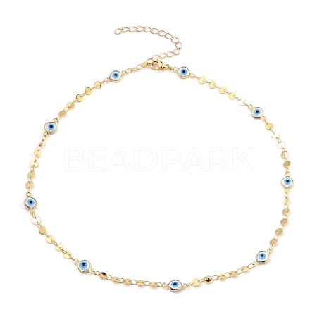 Evil Eye Brass Enamel Link Chain Necklaces NJEW-JN03201-1