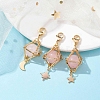 Natural Rose Quartz Brass Pendant Decorations HJEW-JM01817-01-2