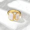 Rectangle 304 Stainless Steel White Shell Cuff Rings for Women RJEW-G346-04G-02-2