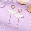 Freshwater Shell & Brass & 304 Stainless Steel Hoop Dangle Earrings EJEW-JE07258-1