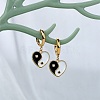 Clear Cubic Zirconia Heart with Yin Yang Dangle Hoop Earrings with Enamel EJEW-SW00011-18-4
