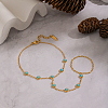 304 Stainless Steel Pave Synthetic Turquoise Link Ring Bracelets LS-VX6527-7