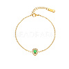 Cubic Zirconia Teardrop Link Bracelet with Golden Stainless Steel Cable Chains DH6731-2-1