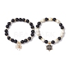 2Pcs 2 Styles 8mm Round Dyed Natural Black Agate & Synthetic Turquoise Beaded Stretch Bracelets BJEW-JB10564-1