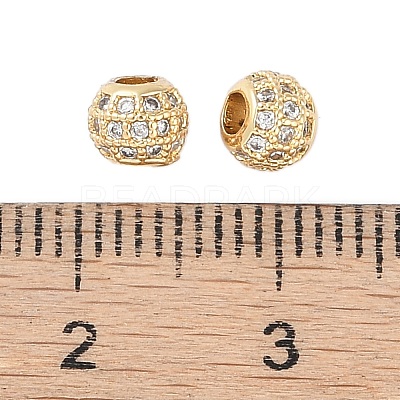 Rack Plating Brass Micro Pave Clear Cubic Zirconia Beads KK-Z060-21G-1