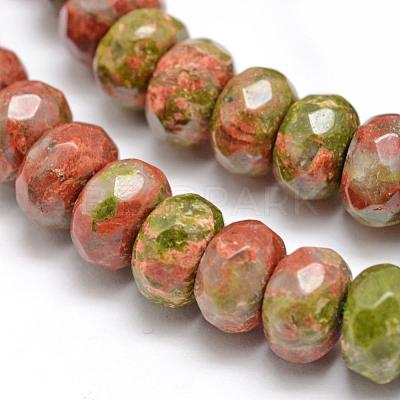 Faceted Natural Unakite Rondelle Beads Strands X-G-K090-10-1