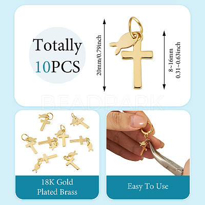 10Pcs Cross with Fish Brass Pendants PALLOY-TAC0271-1