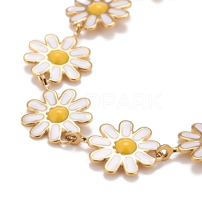 Enamel Daisy Link Chains Bracelet BJEW-P271-01G-01-1