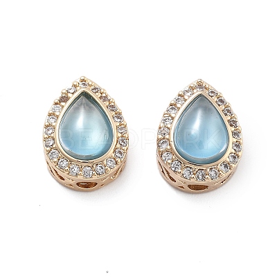 Brass Light Sky Blue Glass Teardrop Multi-Strand Links KK-B125-09G-1